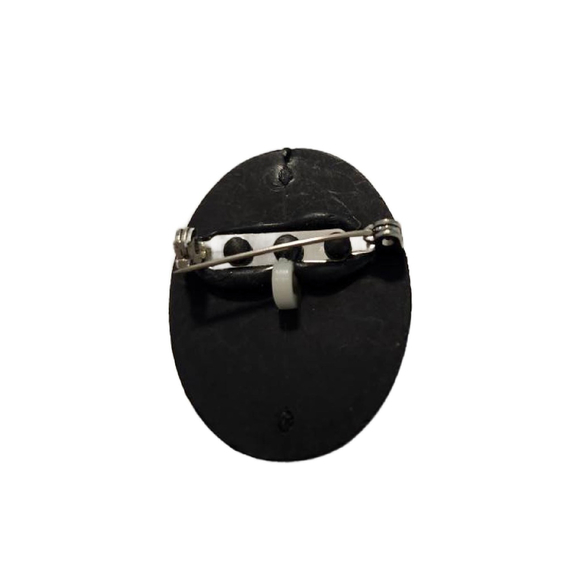 Vintage Black Mother of Pearl Carved Cameo Brooch, 1.75" Tall - Picture 3 of 10